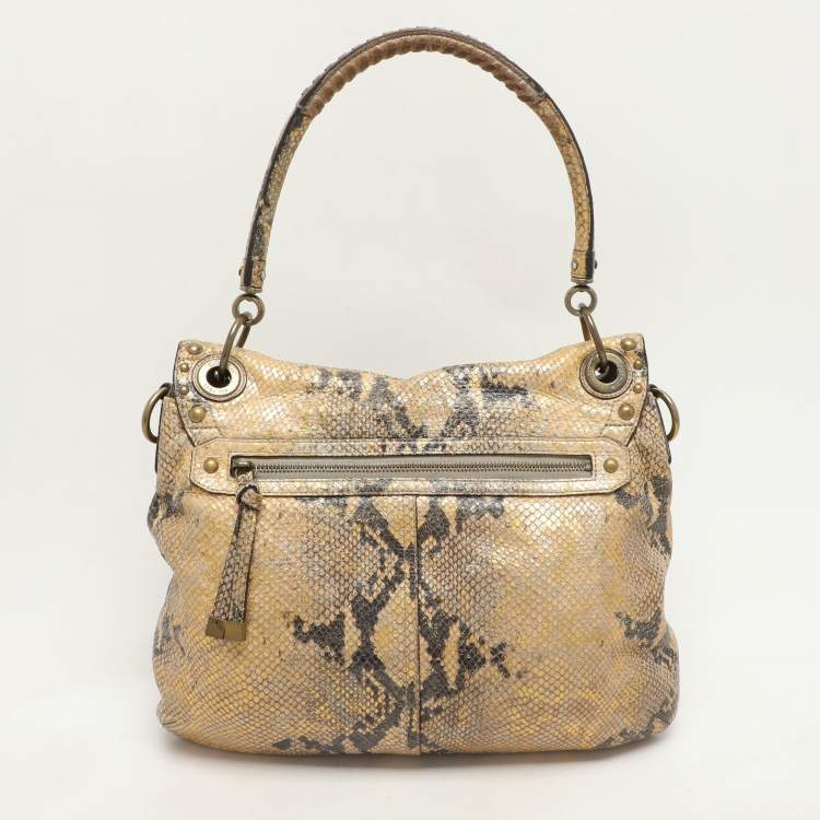 Pre Owned Coach Multicolor Python Embossed Leather Turn Lock Top Handle Bag