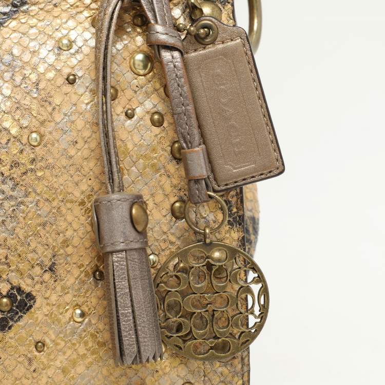 Pre Owned Coach Multicolor Python Embossed Leather Turn Lock Top Handle Bag