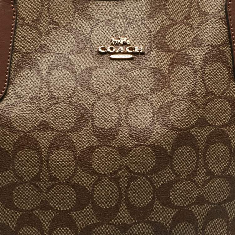 Pre Owned Coach Brown Signature Coated Canvas and Leather City Tote