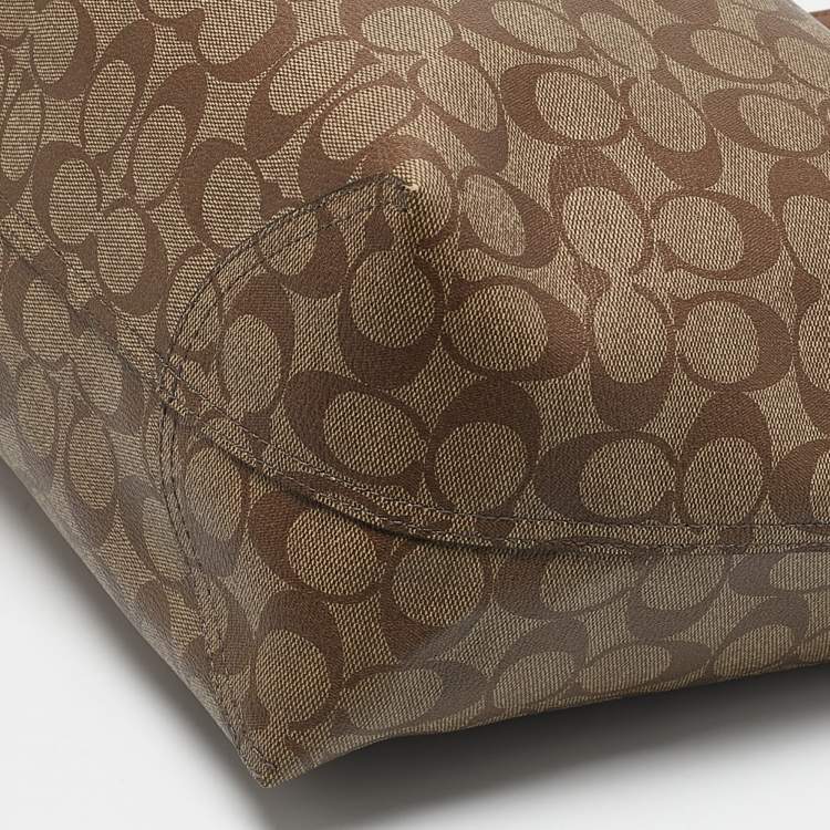 Pre Owned Coach Brown Signature Coated Canvas and Leather City Tote
