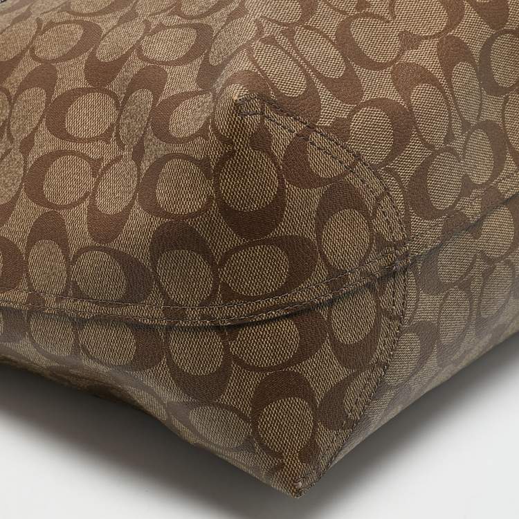 Pre Owned Coach Brown Signature Coated Canvas and Leather City Tote