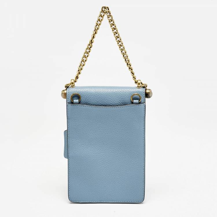 Pre Owned Coach Light Blue Leather Liv Phone Crossbody Bag