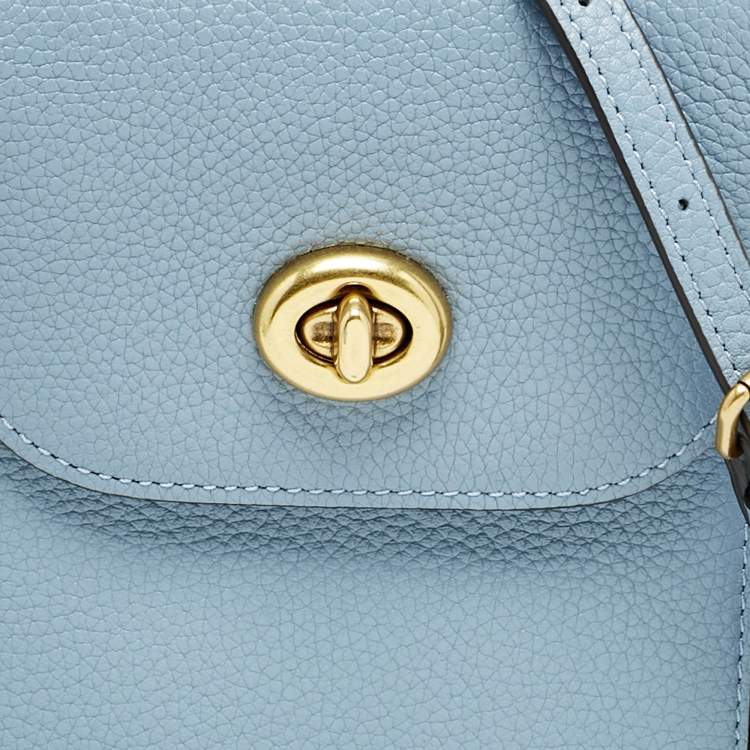 Pre Owned Coach Light Blue Leather Liv Phone Crossbody Bag
