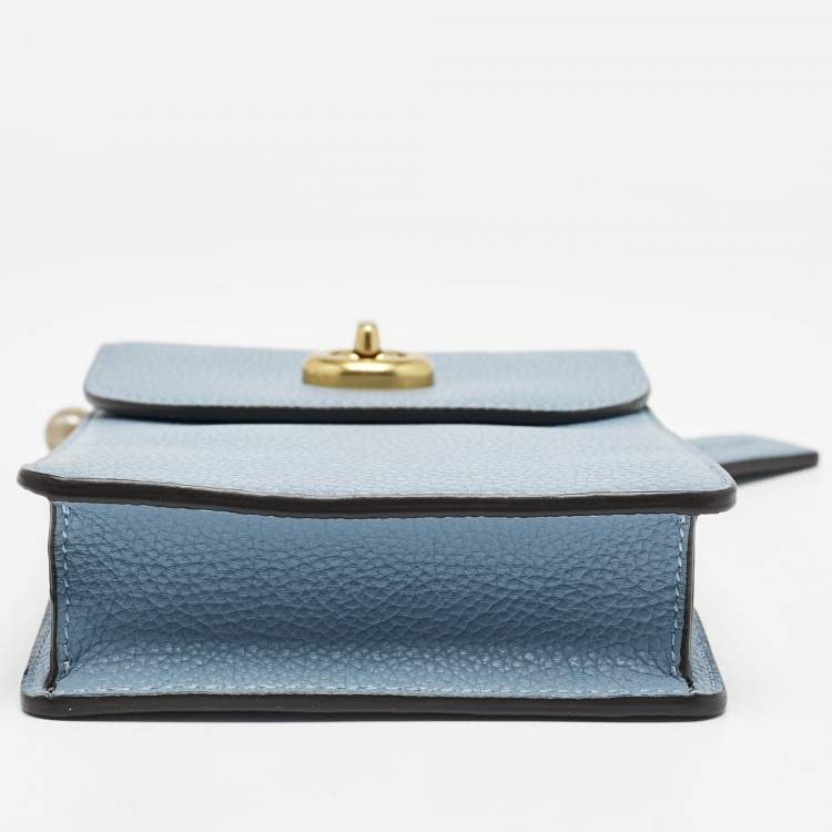 Pre Owned Coach Light Blue Leather Liv Phone Crossbody Bag