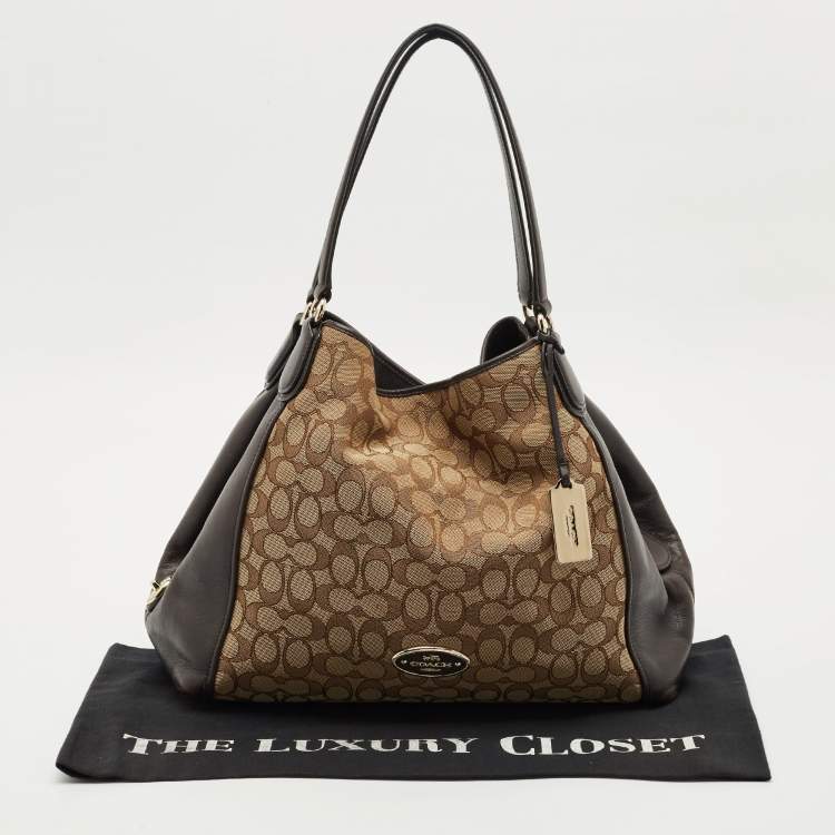 Pre Owned Coach Choco Brown/Beige Signature Canvas Edie Shoulder Bag