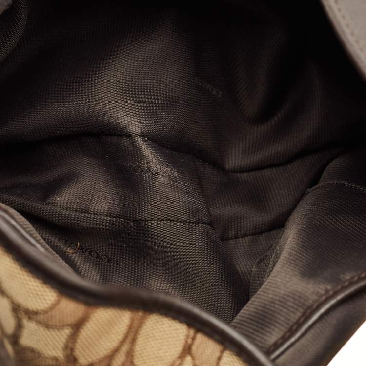 Pre Owned Coach Choco Brown/Beige Signature Canvas Edie Shoulder Bag