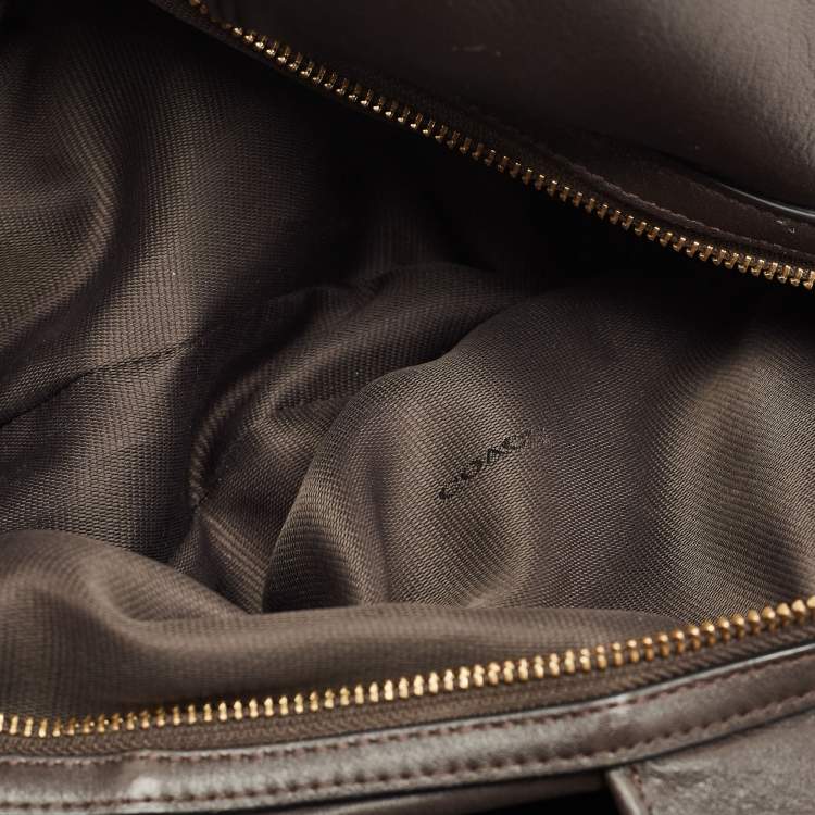 Pre Owned Coach Choco Brown/Beige Signature Canvas Edie Shoulder Bag