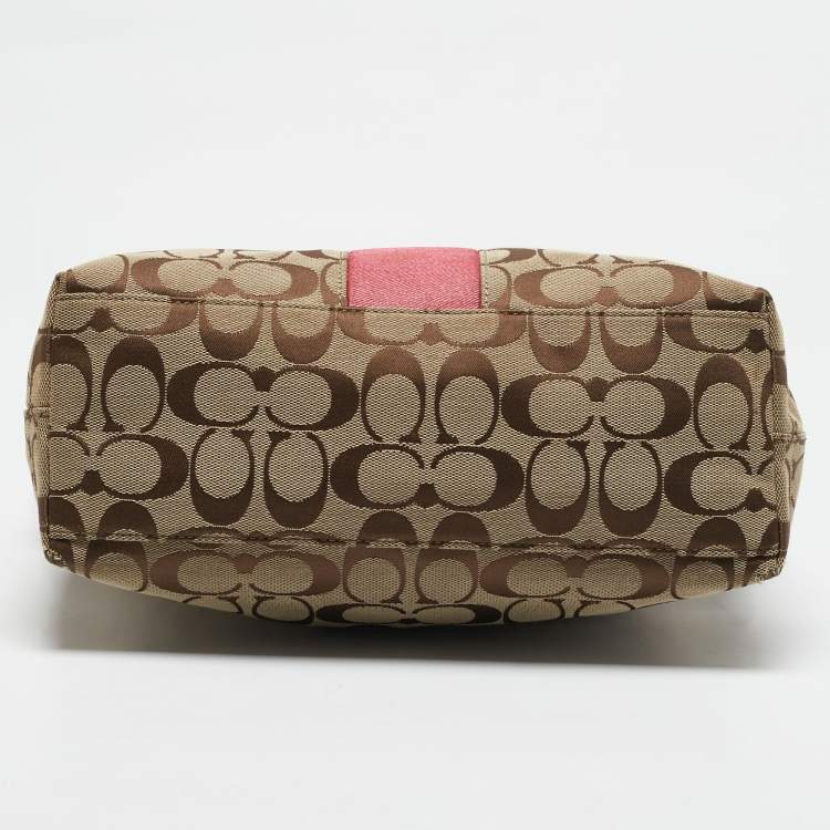 Pre Owned Coach Beige Signature Canvas and Leather Top Zip Tote 
