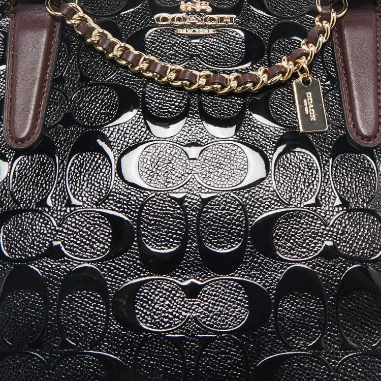 Pre Owned Coach Black/Burgundy Signature Embossed Patent Leather Margot Satchel