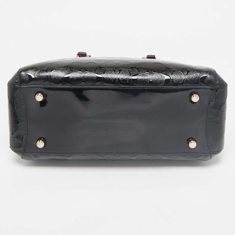 Pre Owned Coach Black/Burgundy Signature Embossed Patent Leather Margot Satchel