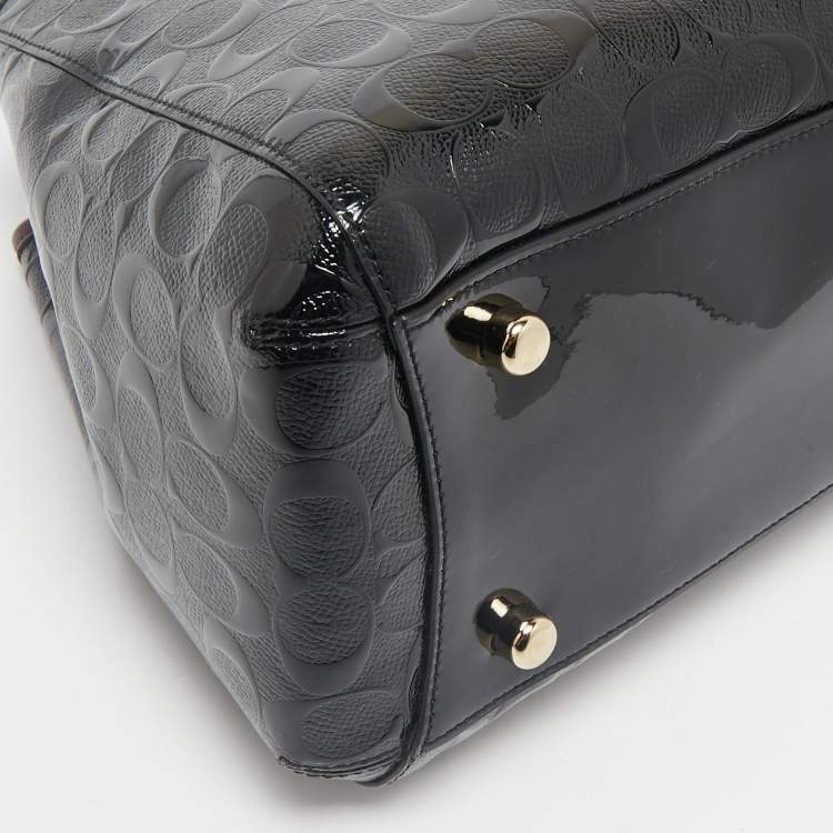 Pre Owned Coach Black/Burgundy Signature Embossed Patent Leather Margot Satchel
