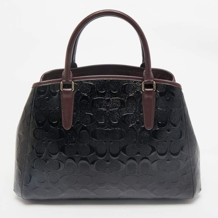 Pre Owned Coach Black/Burgundy Signature Embossed Patent Leather Margot Satchel