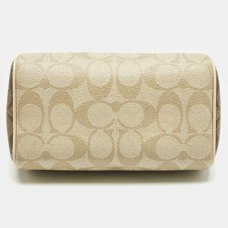 Pre Owned Coach Beige Signature Coated Canvas and Leather Mini Rowan Satchel