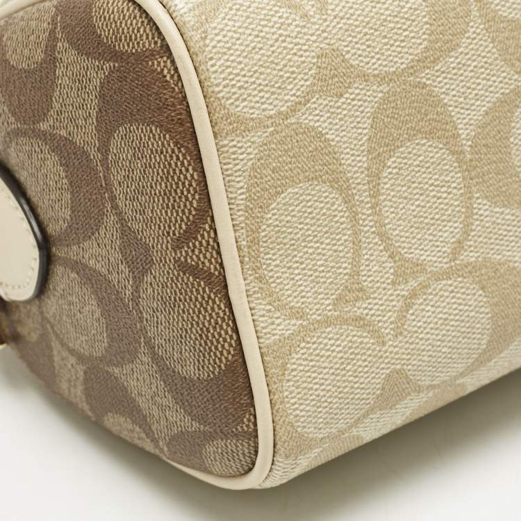 Pre Owned Coach Beige Signature Coated Canvas and Leather Mini Rowan Satchel