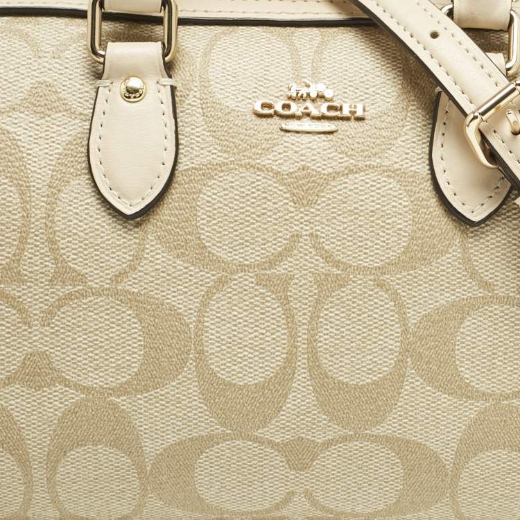 Pre Owned Coach Beige Signature Coated Canvas and Leather Mini Rowan Satchel