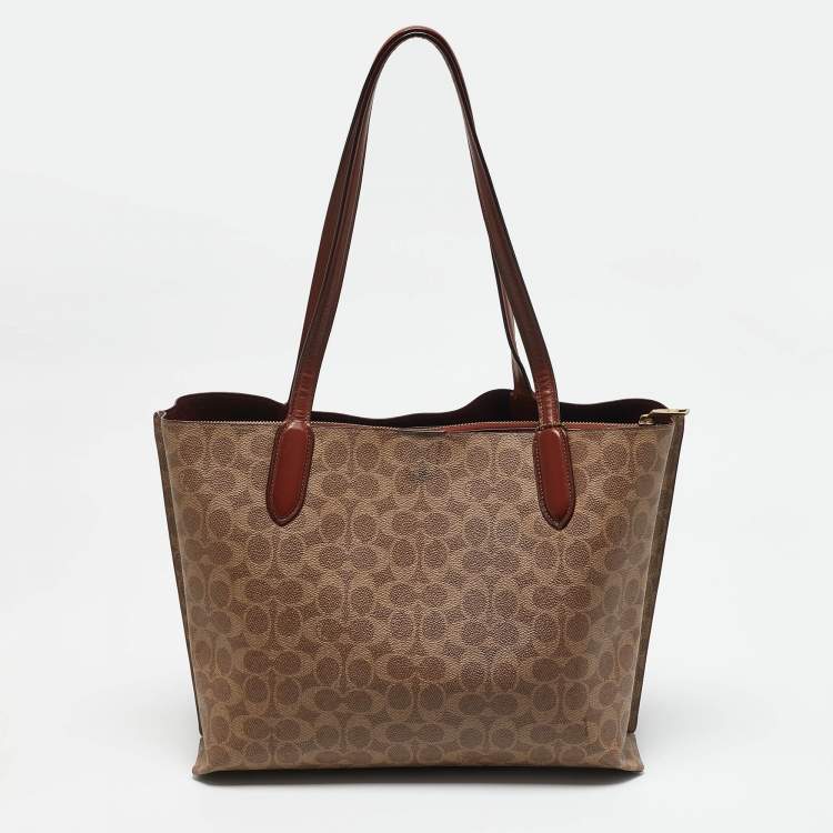 Pre Owned Coach Beige/Brown Signature Coated Canvas and Leather Willow Tote