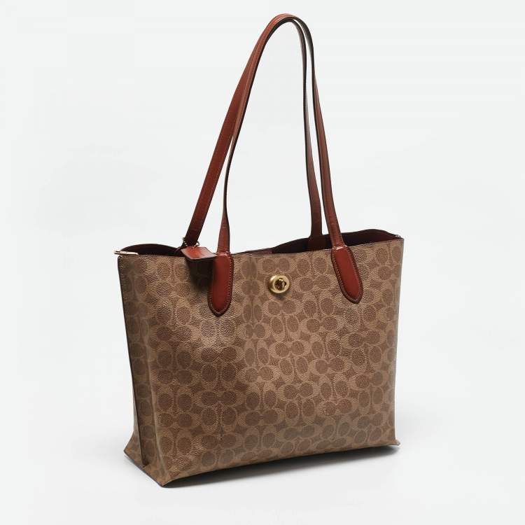 Pre Owned Coach Beige/Brown Signature Coated Canvas and Leather Willow Tote