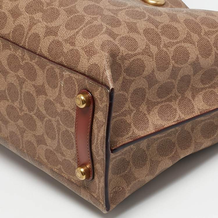 Pre Owned Coach Beige/Brown Signature Coated Canvas and Leather Willow Tote