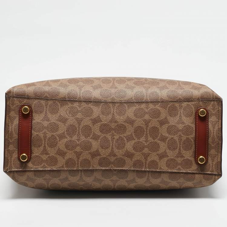 Pre Owned Coach Beige/Brown Signature Coated Canvas and Leather Willow Tote