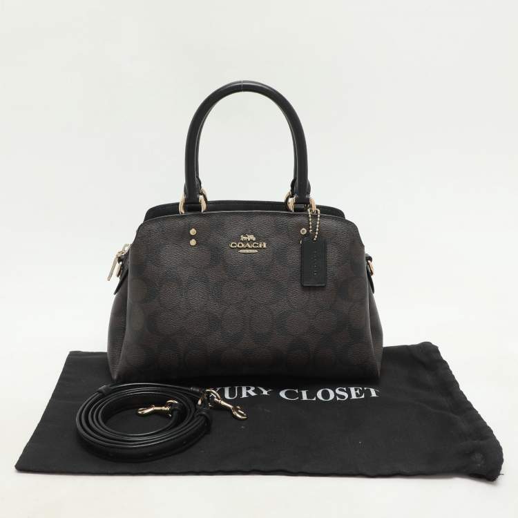 Pre Owned Coach Brown/Black Signature Coated Canvas and Leather Mini Lillie Carryall Satchel