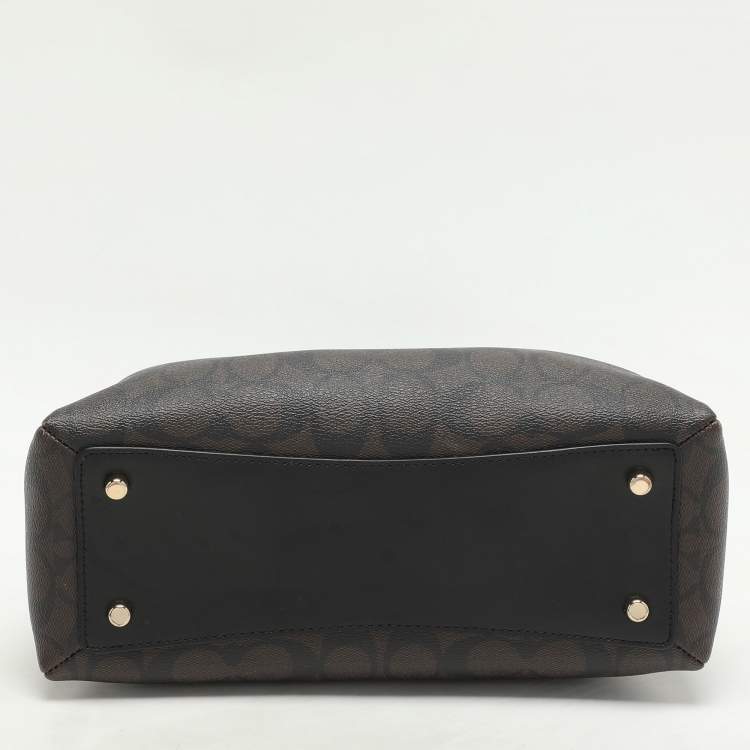 Pre Owned Coach Brown/Black Signature Coated Canvas and Leather Mini Lillie Carryall Satchel