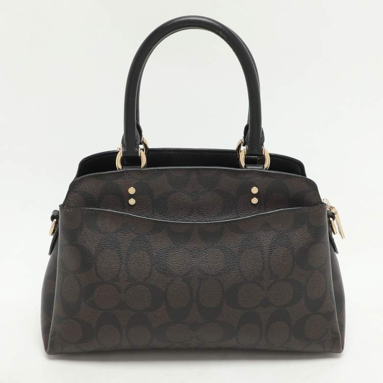 Pre Owned Coach Brown/Black Signature Coated Canvas and Leather Mini Lillie Carryall Satchel