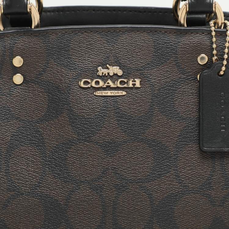 Pre Owned Coach Brown/Black Signature Coated Canvas and Leather Mini Lillie Carryall Satchel