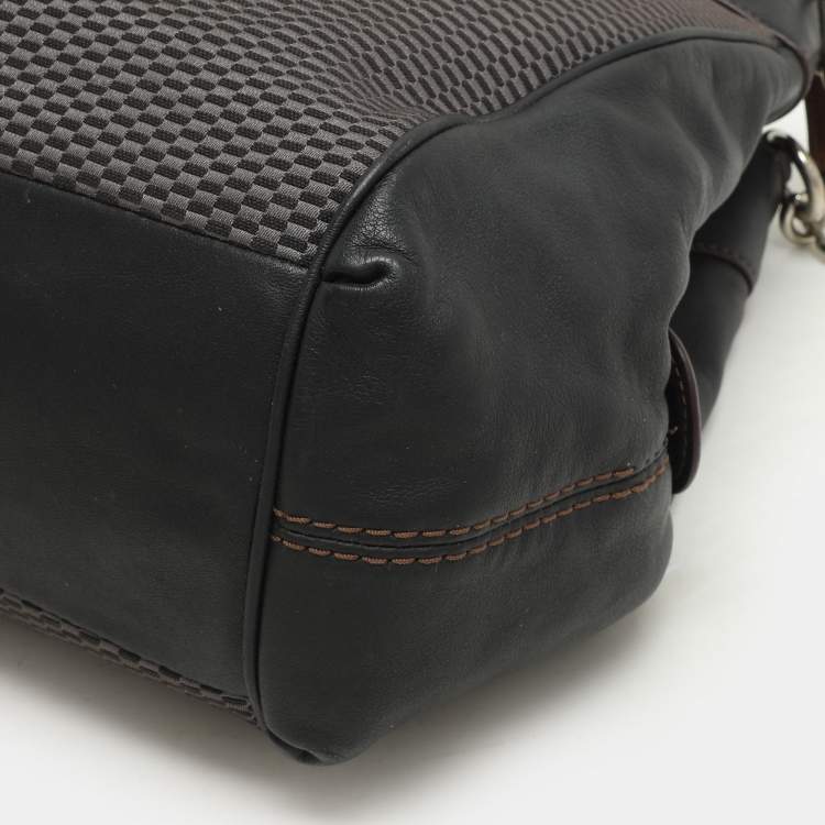 Pre Owned Coach Dark Brown/Grey Jacquard Canvas and Leather Legacy Lexy Shoulder Bag
