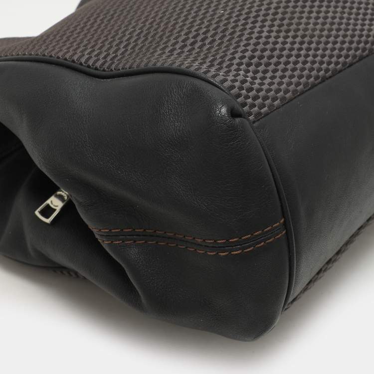 Pre Owned Coach Dark Brown/Grey Jacquard Canvas and Leather Legacy Lexy Shoulder Bag