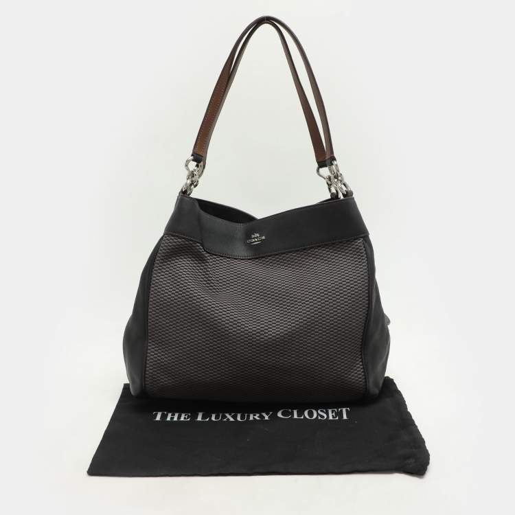 Pre Owned Coach Dark Brown/Grey Jacquard Canvas and Leather Legacy Lexy Shoulder Bag