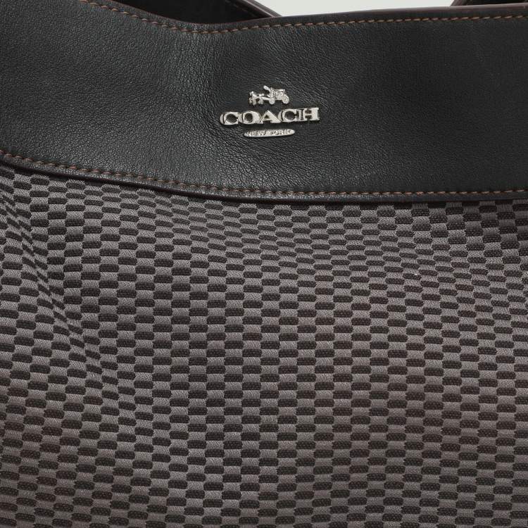 Pre Owned Coach Dark Brown/Grey Jacquard Canvas and Leather Legacy Lexy Shoulder Bag