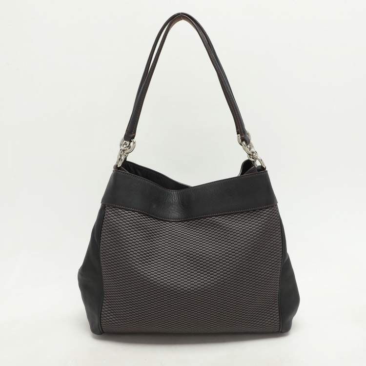 Pre Owned Coach Dark Brown/Grey Jacquard Canvas and Leather Legacy Lexy Shoulder Bag