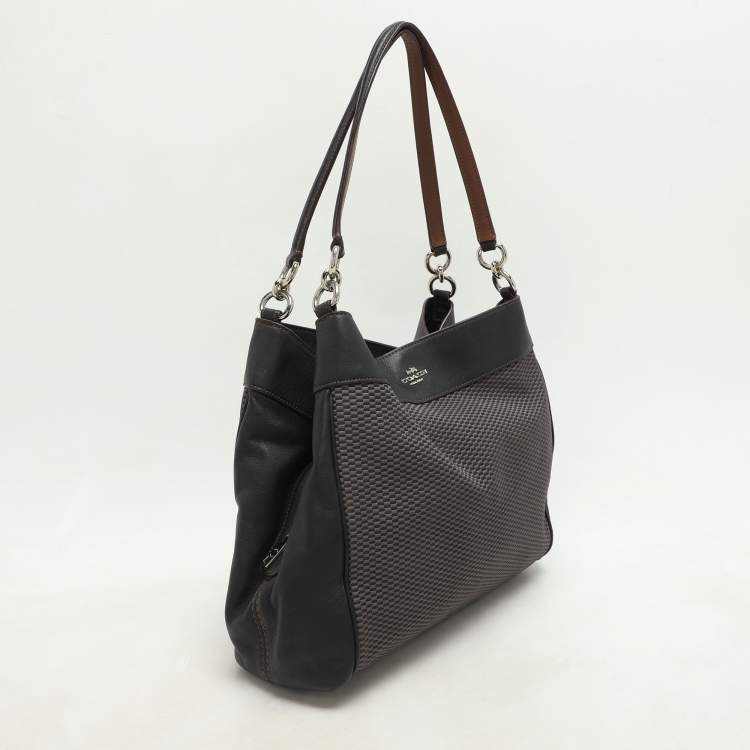 Pre Owned Coach Dark Brown/Grey Jacquard Canvas and Leather Legacy Lexy Shoulder Bag