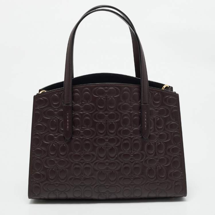 Pre Owned Coach Burgundy Signature Leather Charlie Carryall 28 Bag