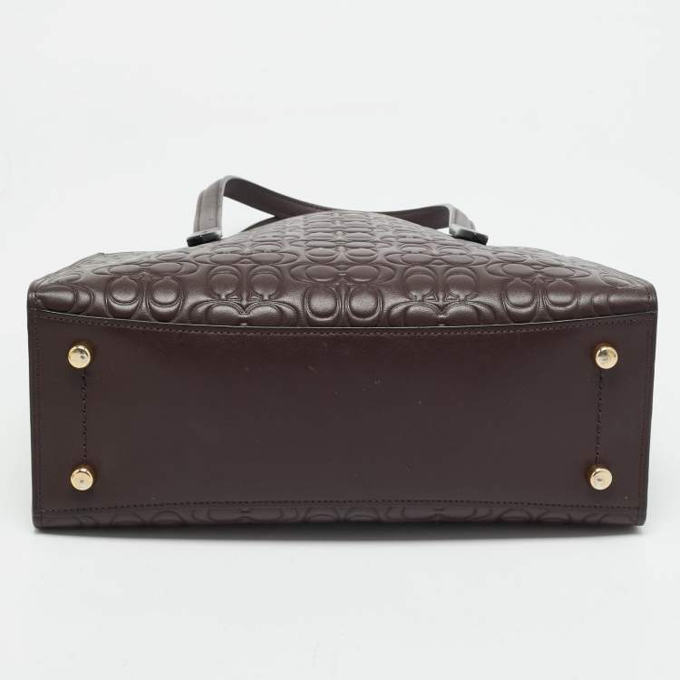 Pre Owned Coach Burgundy Signature Leather Charlie Carryall 28 Bag