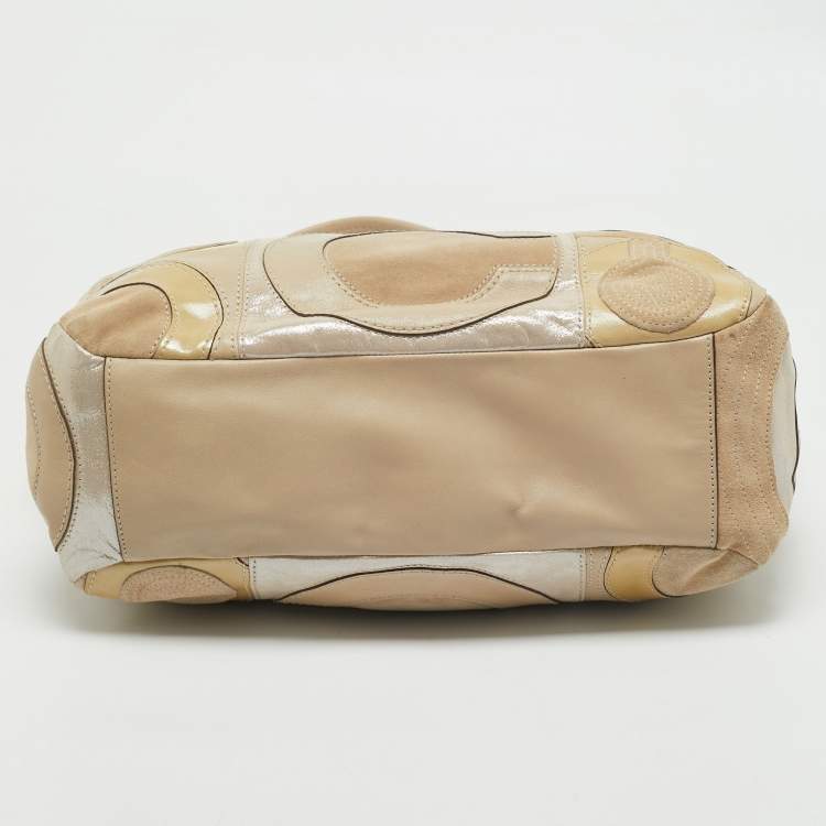 Pre Owned Coach Beige Mix Leather Mia Inlaid C Tote