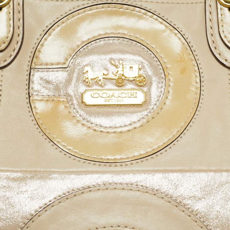 Pre Owned Coach Beige Mix Leather Mia Inlaid C Tote