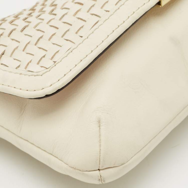 Pre Owned Coach White Woven Leather Kristin Clutch Bag