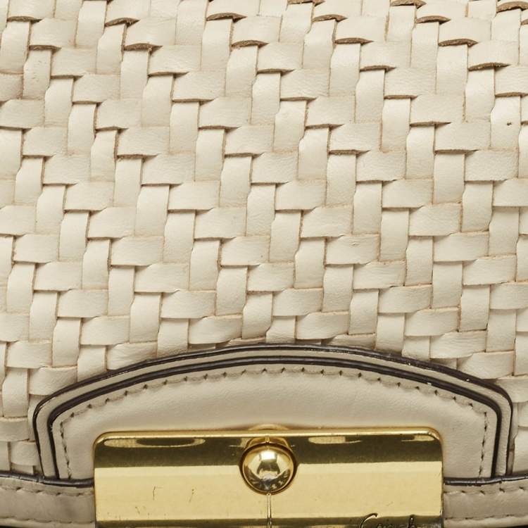 Pre Owned Coach White Woven Leather Kristin Clutch Bag