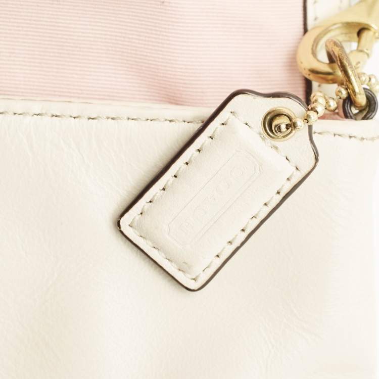 Pre Owned Coach White Woven Leather Kristin Clutch Bag