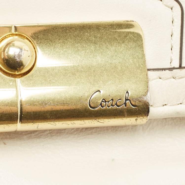 Pre Owned Coach White Woven Leather Kristin Clutch Bag