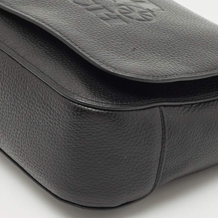 Pre Owned Coach Black Leather Logo Embossed Jes Flap Messenger Bag