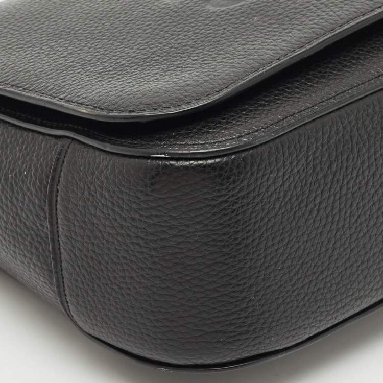 Pre Owned Coach Black Leather Logo Embossed Jes Flap Messenger Bag