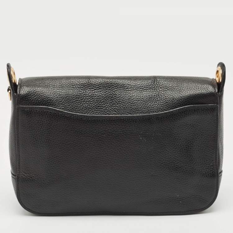 Pre Owned Coach Black Leather Logo Embossed Jes Flap Messenger Bag