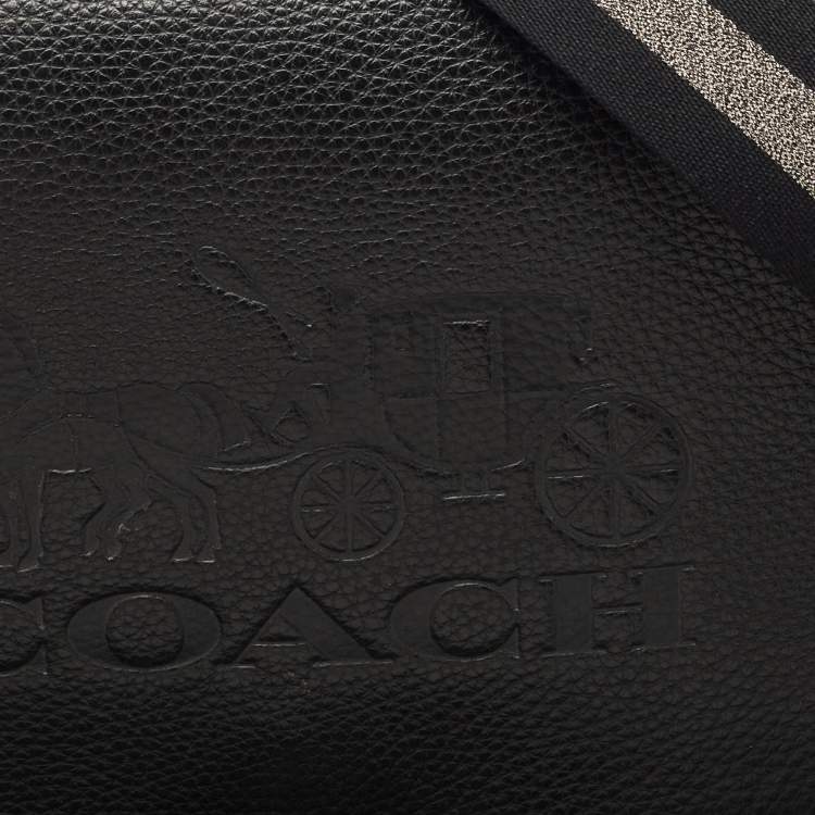 Pre Owned Coach Black Leather Logo Embossed Jes Flap Messenger Bag