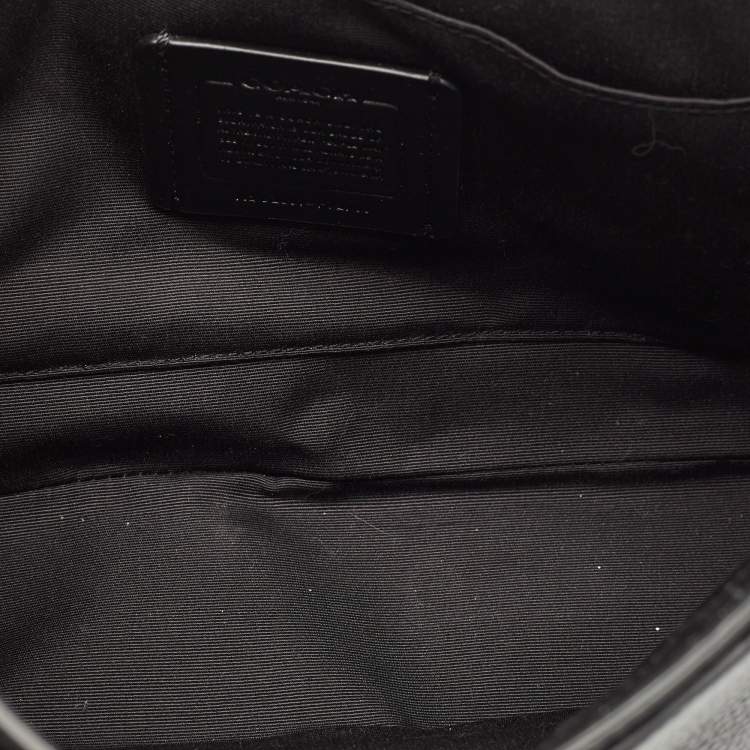 Pre Owned Coach Black Leather Logo Embossed Jes Flap Messenger Bag