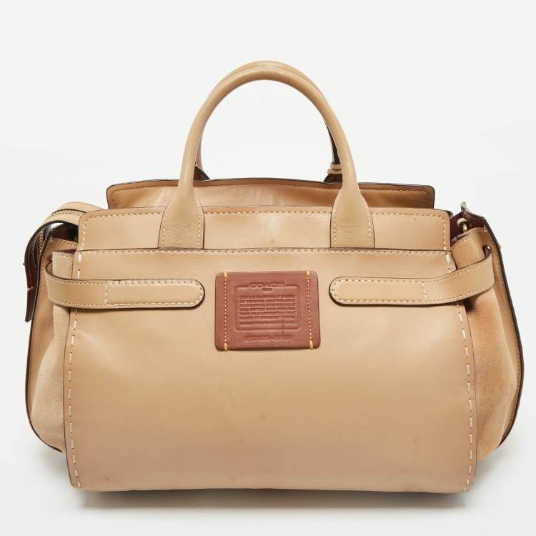 Pre Owned Coach Tan Leather and Suede Double Swagger Tote