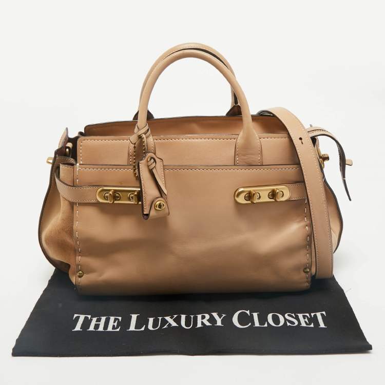 Pre Owned Coach Tan Leather and Suede Double Swagger Tote