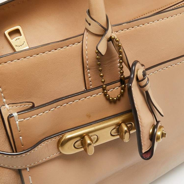 Pre Owned Coach Tan Leather and Suede Double Swagger Tote