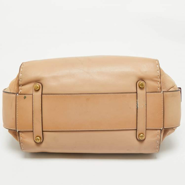 Pre Owned Coach Tan Leather and Suede Double Swagger Tote